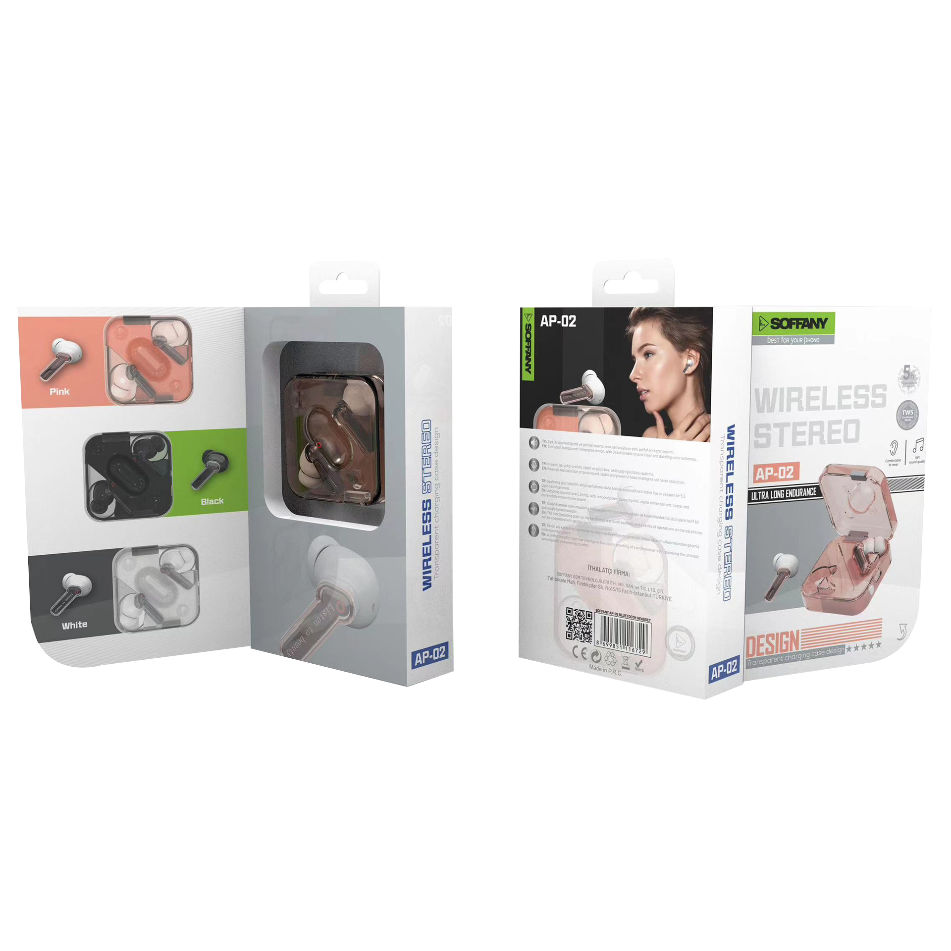 Soffany AP-02 Bluetooth Kulaklık Pembe