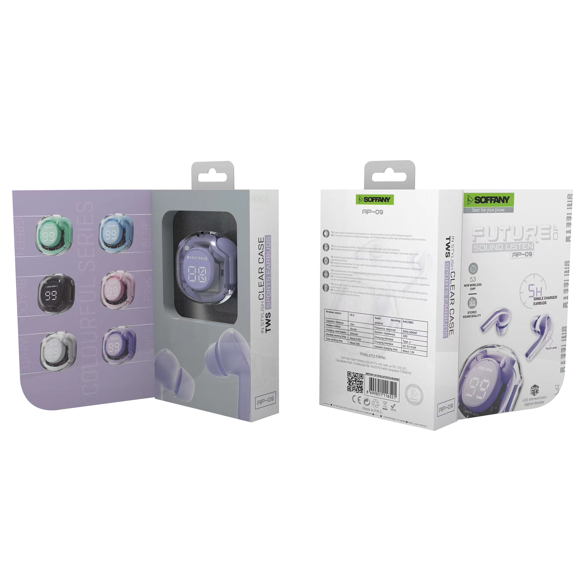 Soffany AP-09 Bluetooth Kulaklık Mor