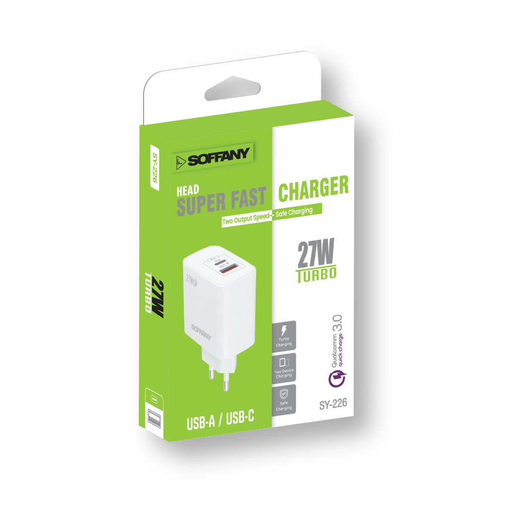 Soffany SY-226 USB-A+USB-C SUPER FAST Şarj Başlığı 
